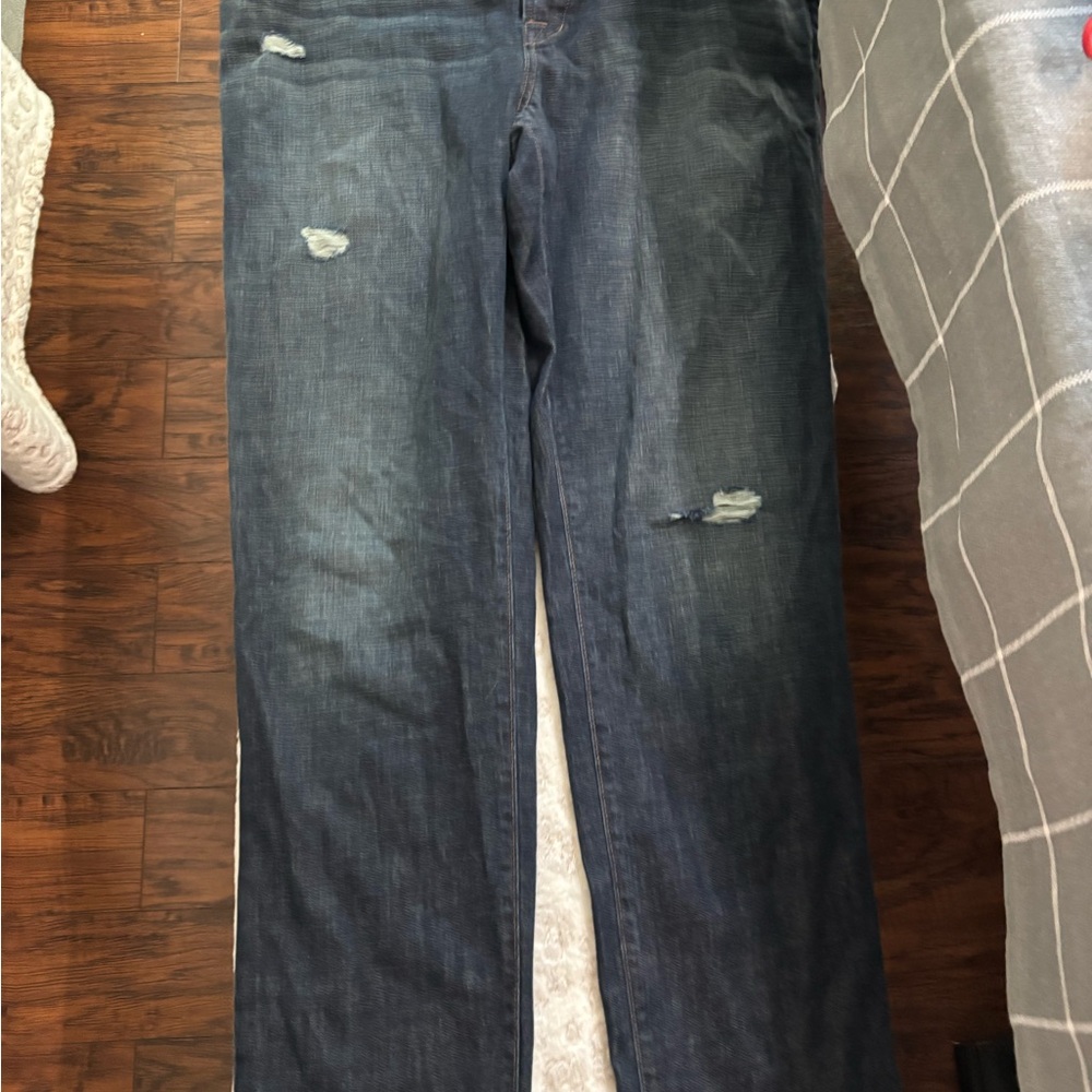 LOFT Blue Relaxed Jeans with Distressed Details